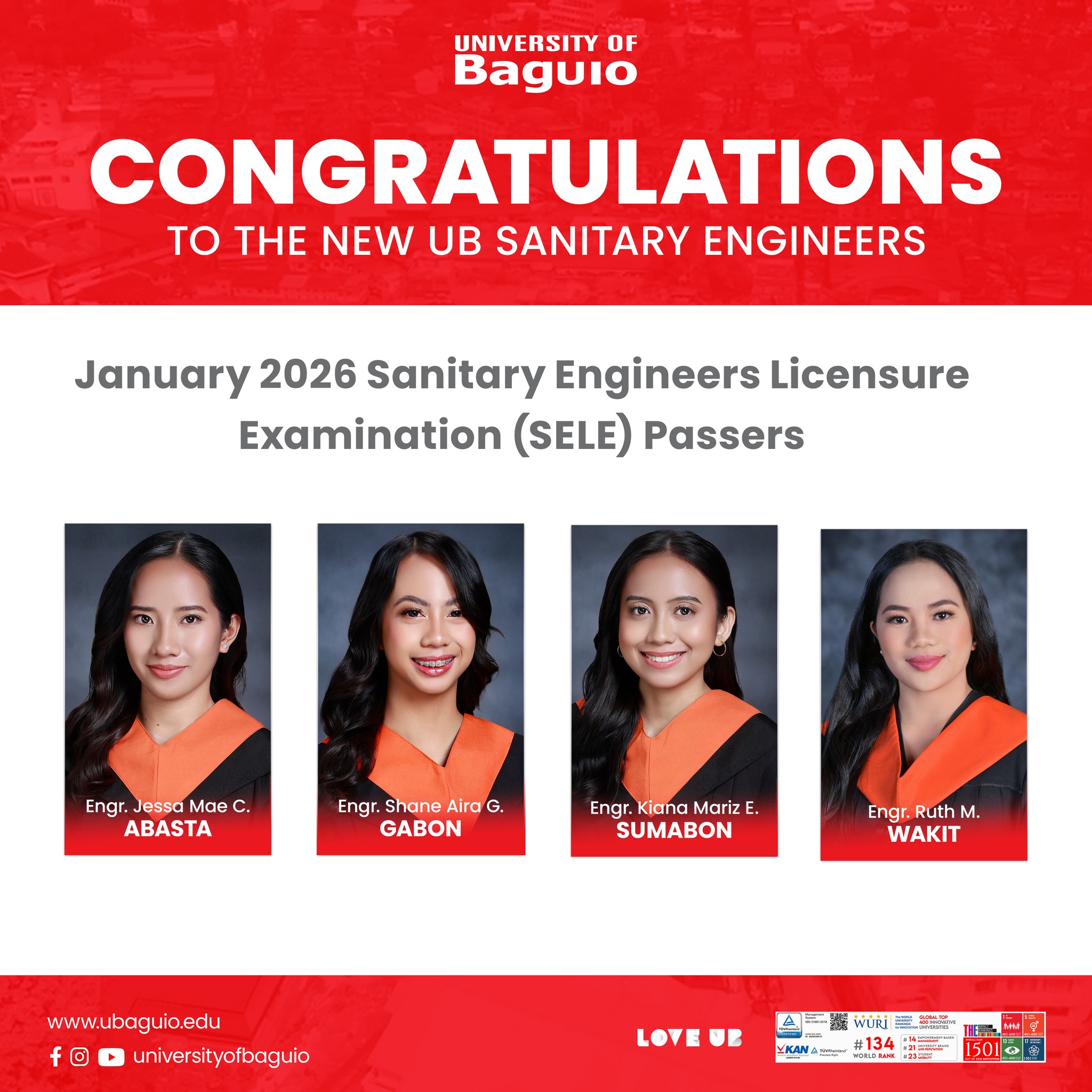University of Baguio Congratulates Its Newest Sanitary Engineers